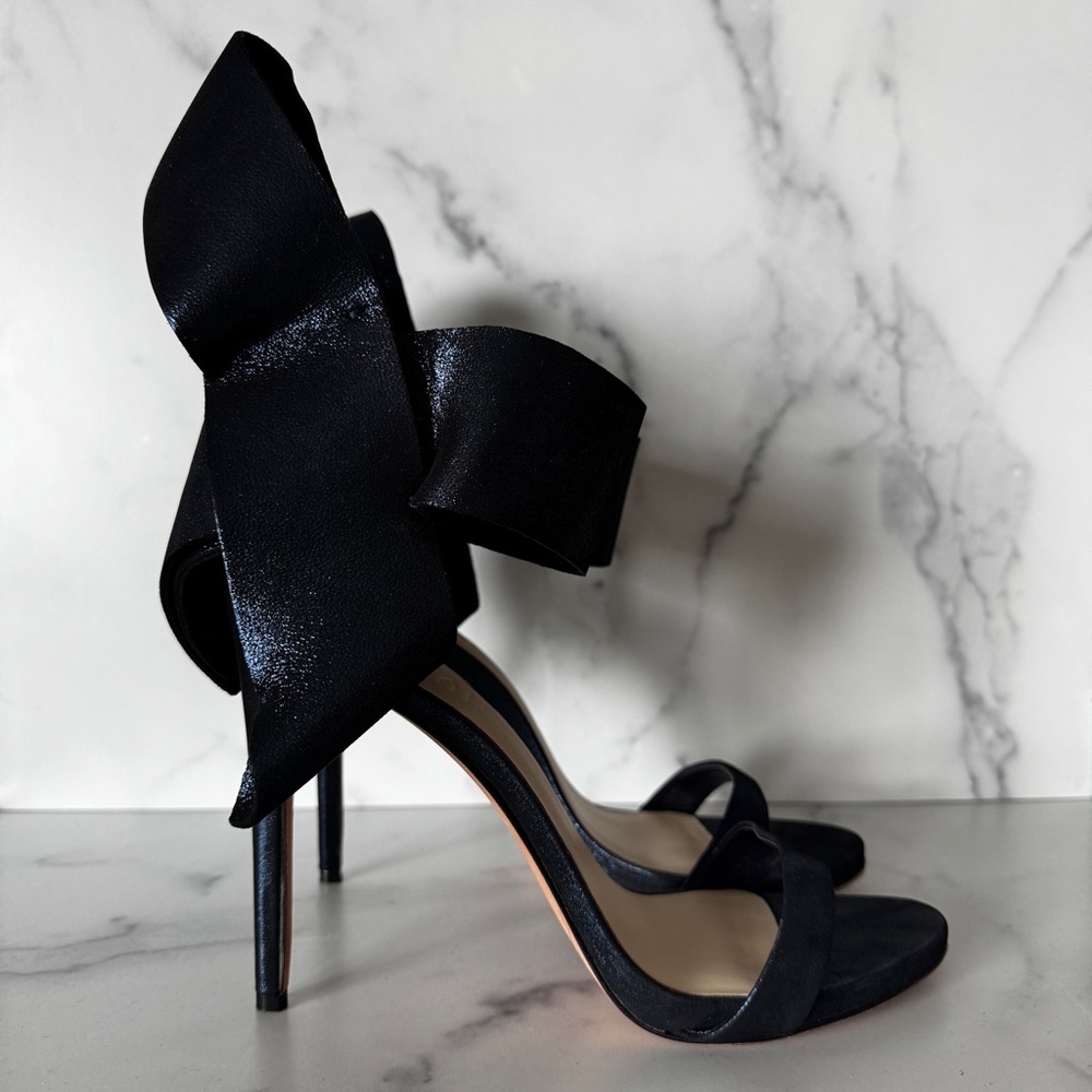Amina’s Abdul Jillil Navy Blue Metallic Glitter Bow Sandals Heels Size US 11 - Picture 4 of 13